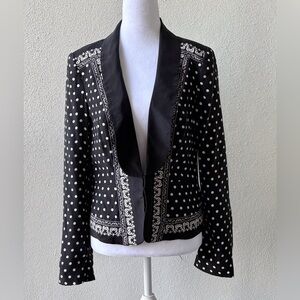 White House Black Market Jacket Size 8 Black/White Polka Dot Silk Career Office